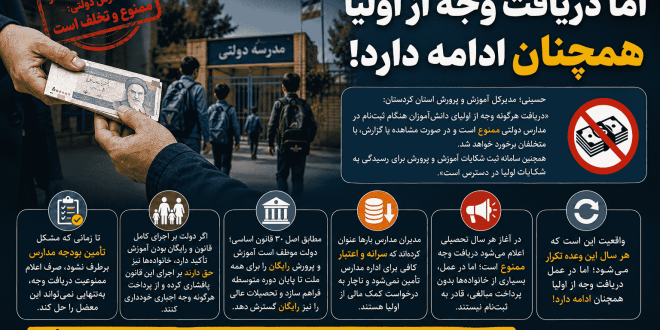 هر سال همین خبر تکرار می‌شود؛ اما دریافت وجه از اولیا همچنان ادامه دارد . . !