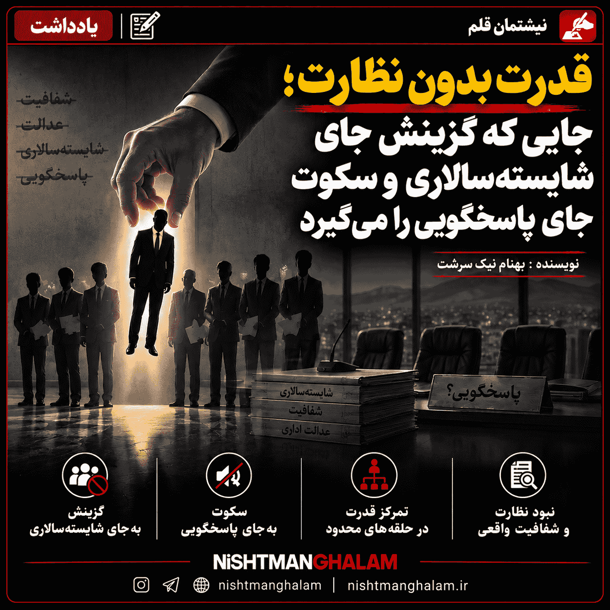 قدرت بدون نظارت؛ جایی که گزینش جای شایستهسالاری و سکوت جای پاسخگویی را میگیرد
